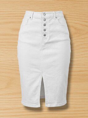 Banana Republic White Washwell Exposed 5 Button Denim Pencil Skirt 10